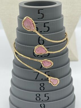 4.22.26/24 Goldtone Spiral Cuff Bracelet with Pink Stone Accents